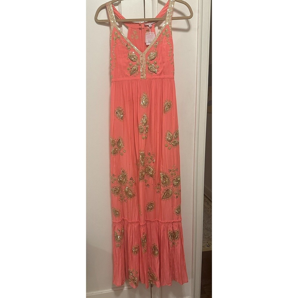 Calypso St. Barth Maxi Dress - Coral & Gold Sequins - BNWT - Size S